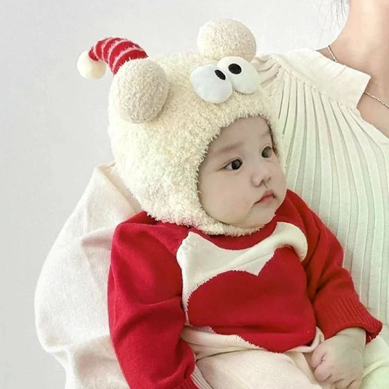 秋と冬のベビー帽子超かわいい面白いウールイヤーマフ男の子と女の子の赤ちゃん暖かいぬいぐるみ帽子