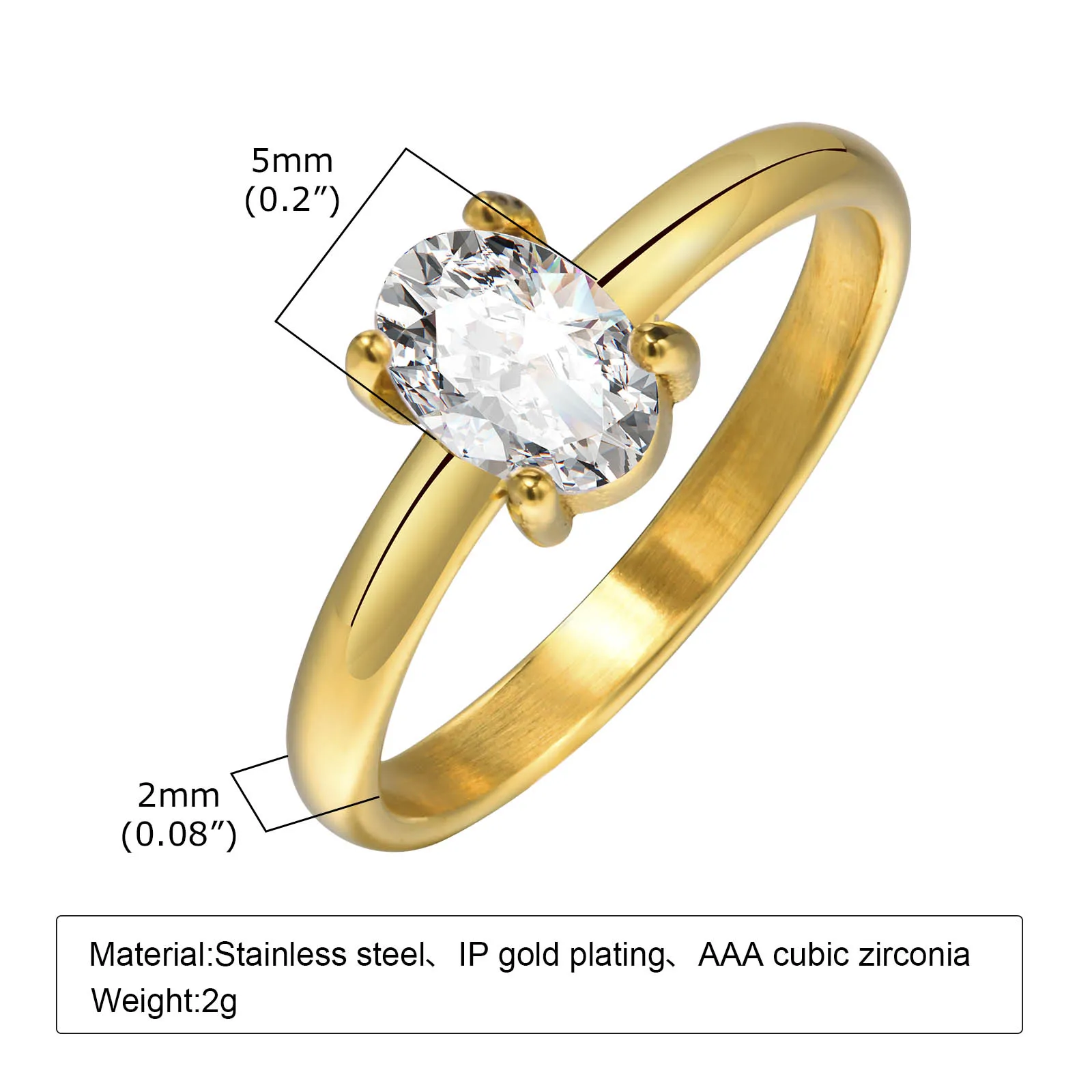 2mm Cubic Zirconia Engagement Ring for Women, Eleganet Oval CZ Stone Stainless Steel Wedding Gift image 4