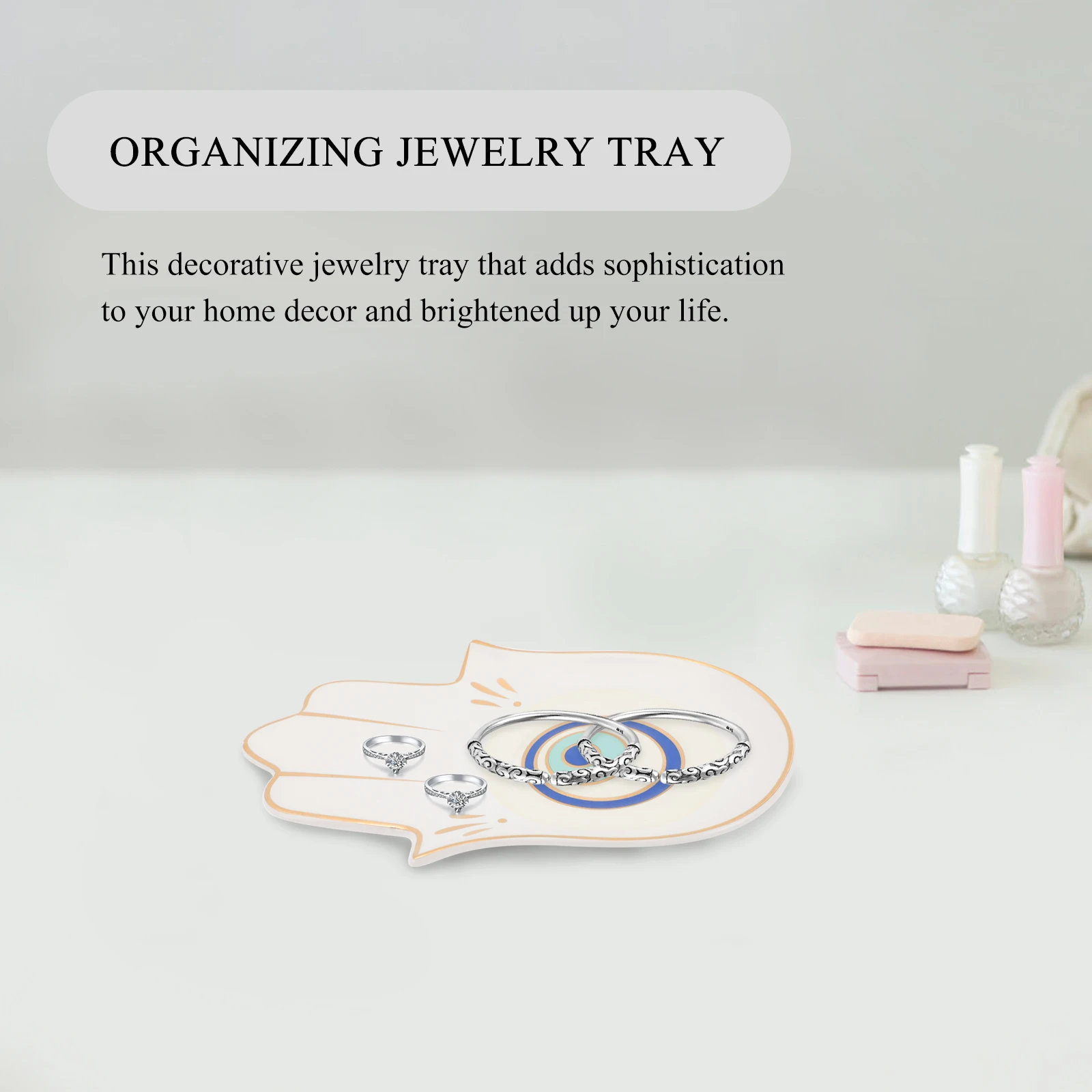 

Creative Ceramic Jewelry Tray Gold Trimmed Storage Plate Decorative Home Vanity Accessories Dish White for Necklaces