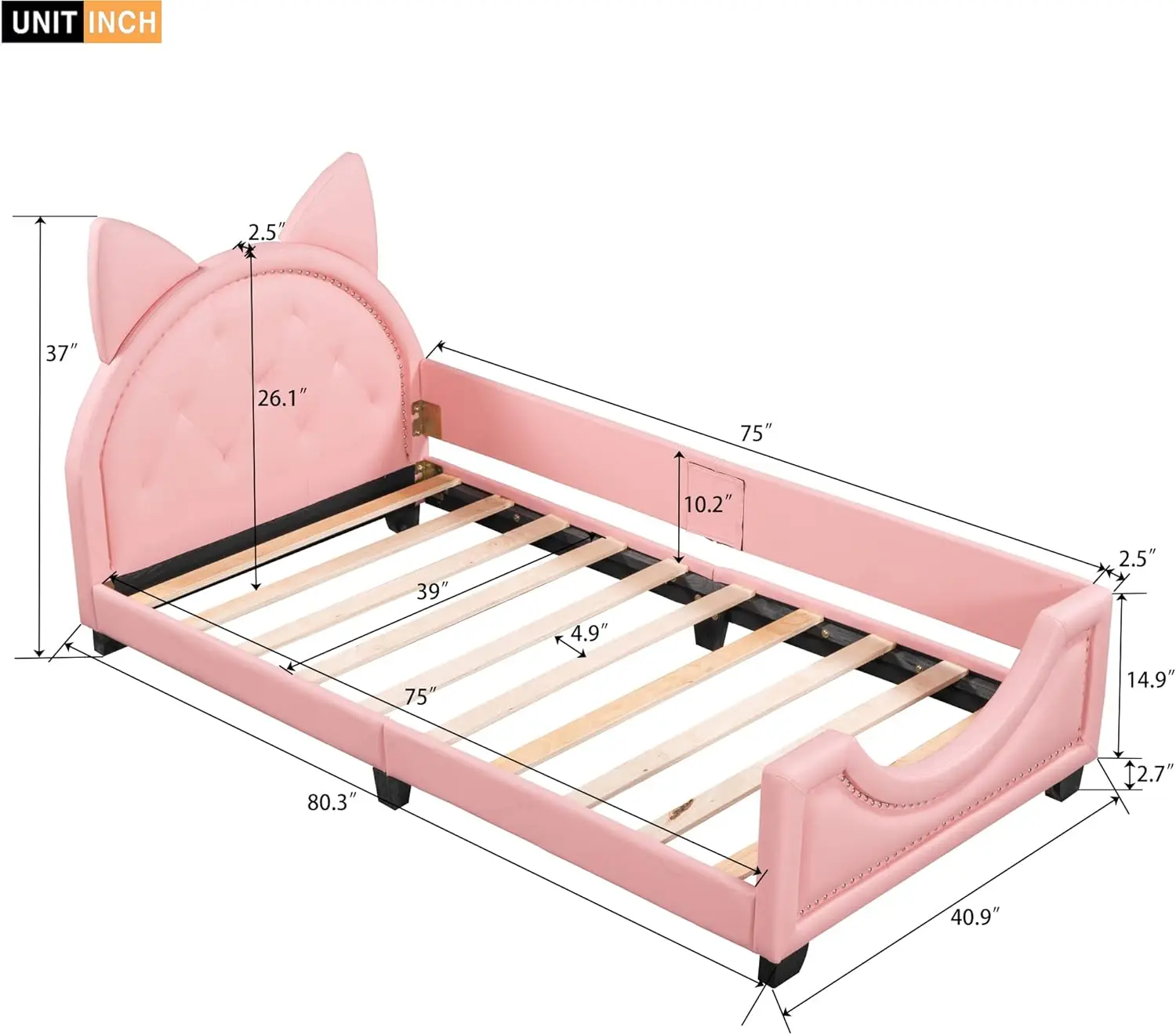 Twin Size Wood Platform Bed Frame with House-Shaped Headboard for Boys Girls Kids Toddler (Pink)