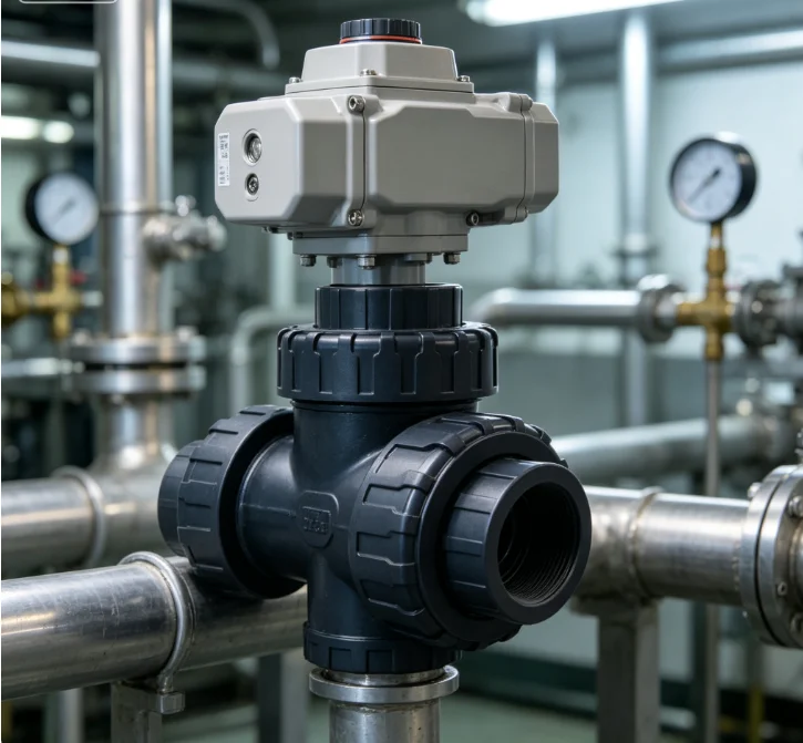 A150 ON/OFF Type 3 Way 1-1/2 '' DN40  Plastic Double Union  Electric Control Ball Valve Manual Override Flow Control Device