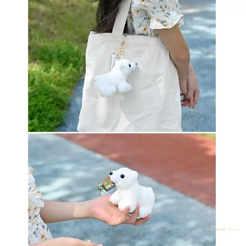 Y4UD Portachiavi in ​​​​peluche cartone animato Orso bianco Portachiavi con ciondolo in peluche adorabile Zaino per bambini