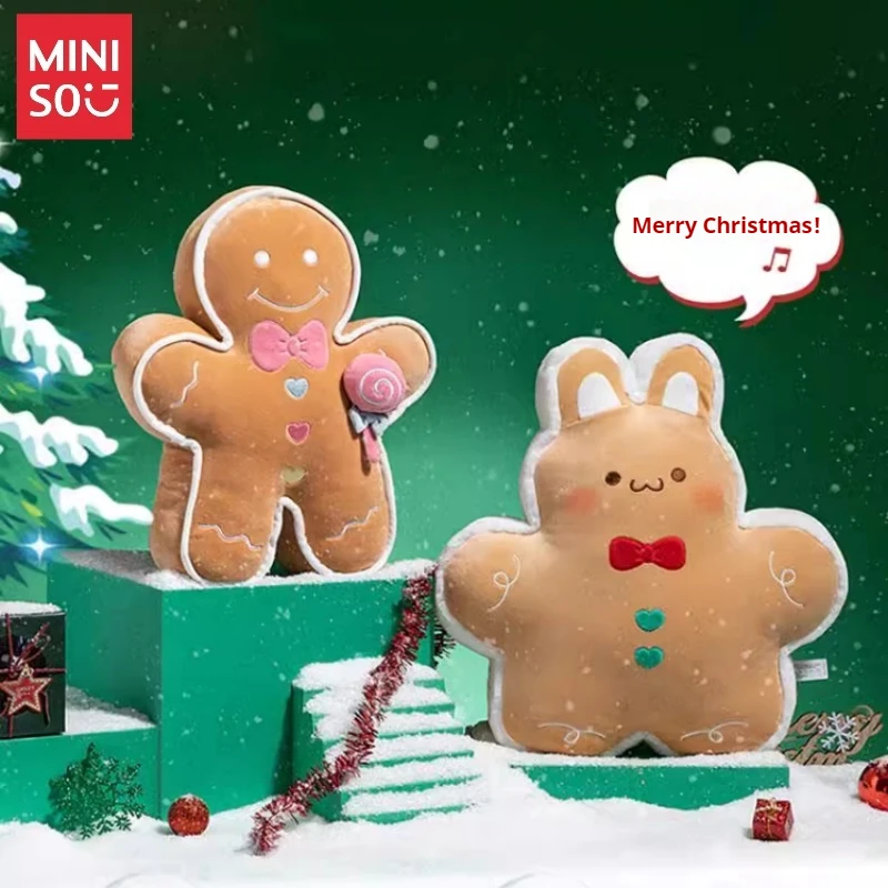 MINISO Christmas Series Gingerbread Man Pillow Gingerbread Rabbit Pillow Doll Plush Toy Pillow Home Decor Xmas High Quality Gift