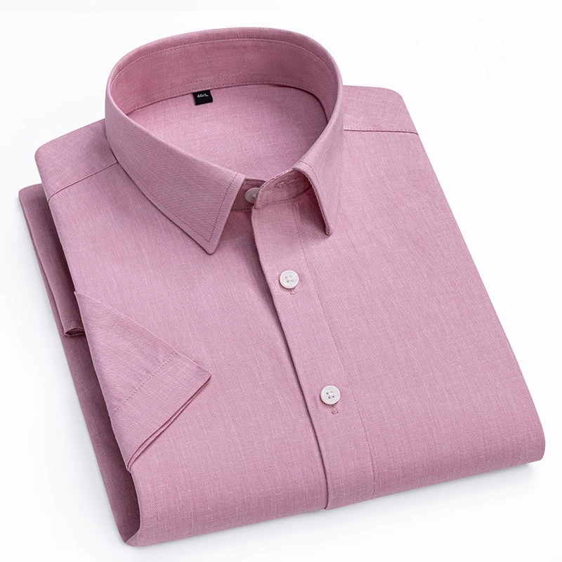 

New in shirt luxury solid color Linen cotton short sleeve shirts for men slim fit formal shirt soft thin anti-wrinkle clothes