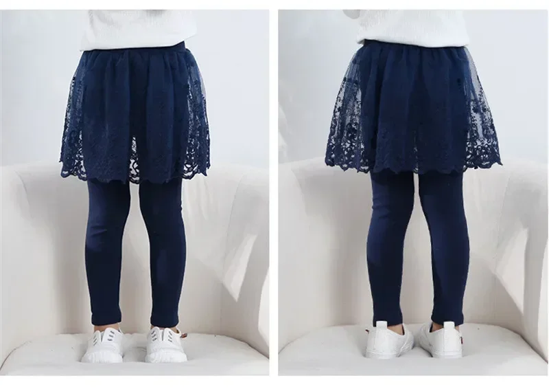 Kinderleggings für Babymädchen, Niedliche Spitzen-Prinzessinnen-Leggings mit Rock, Frühling Herbst Einfarbige Baumwoll-Kinderhosen – Detail 14