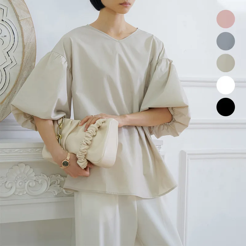 

Новая летняя свободная рубашка с рукавами-фонариками для женщин, большой хлопковый топ с v-образным вырезом, горячая распродажа