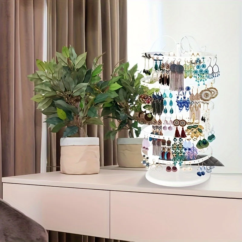 1pc 5 Tiers Metal Rotating Earring Holder Organizer, Jewelry Display Stand Necklace Rack Holder Gift For Woman Jewelry Organizer