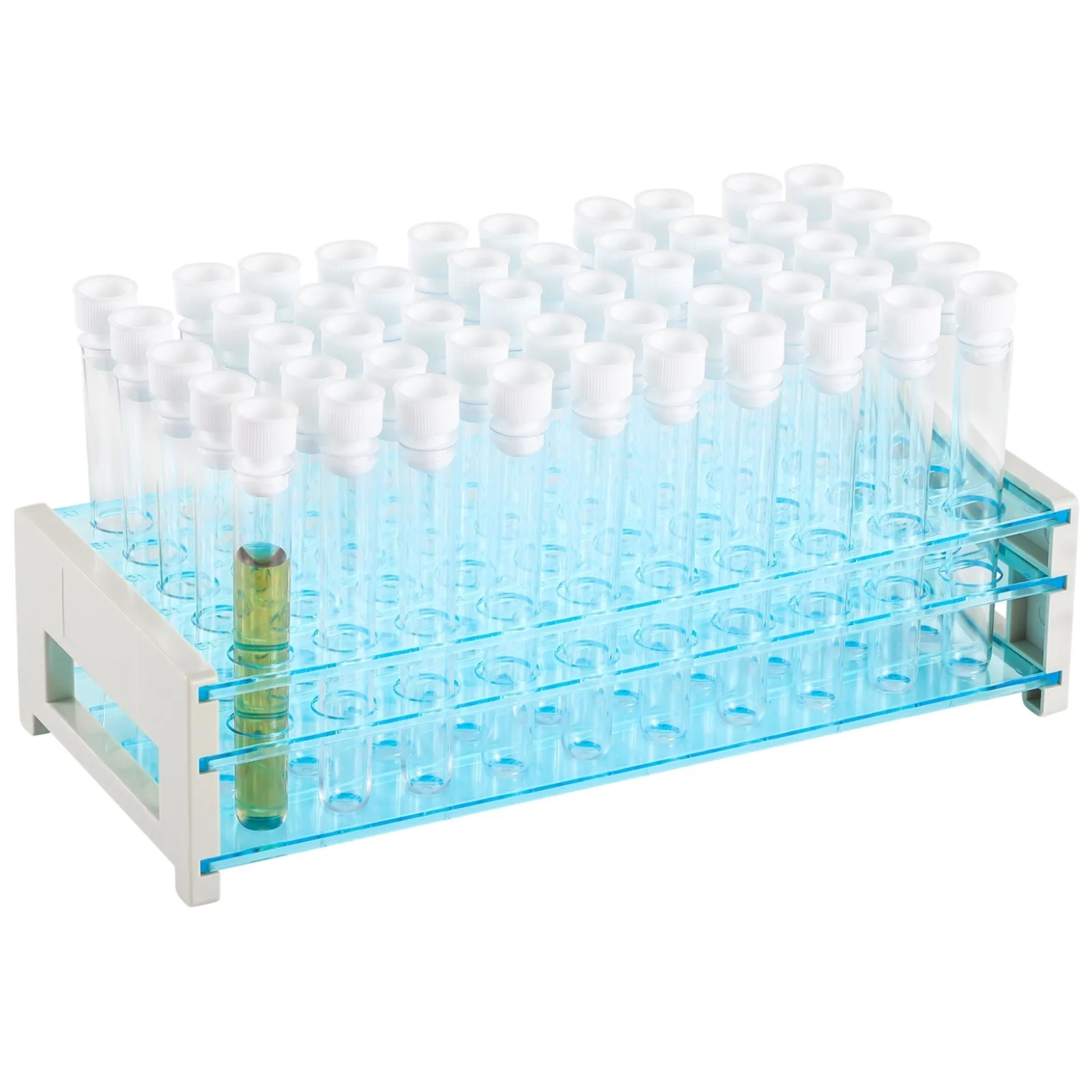 50Pcs Clear Plastic Test Tubes With Rack Test Tube With Caps 50 Holes Tubes Rack For Scientific Experiments School Education