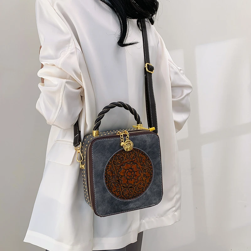 Women's Riveted Leather Handbag Luxury Designer Box Shoulder Bag Brand Ladies Crossbody Bag Casual Tote Messenger Bag