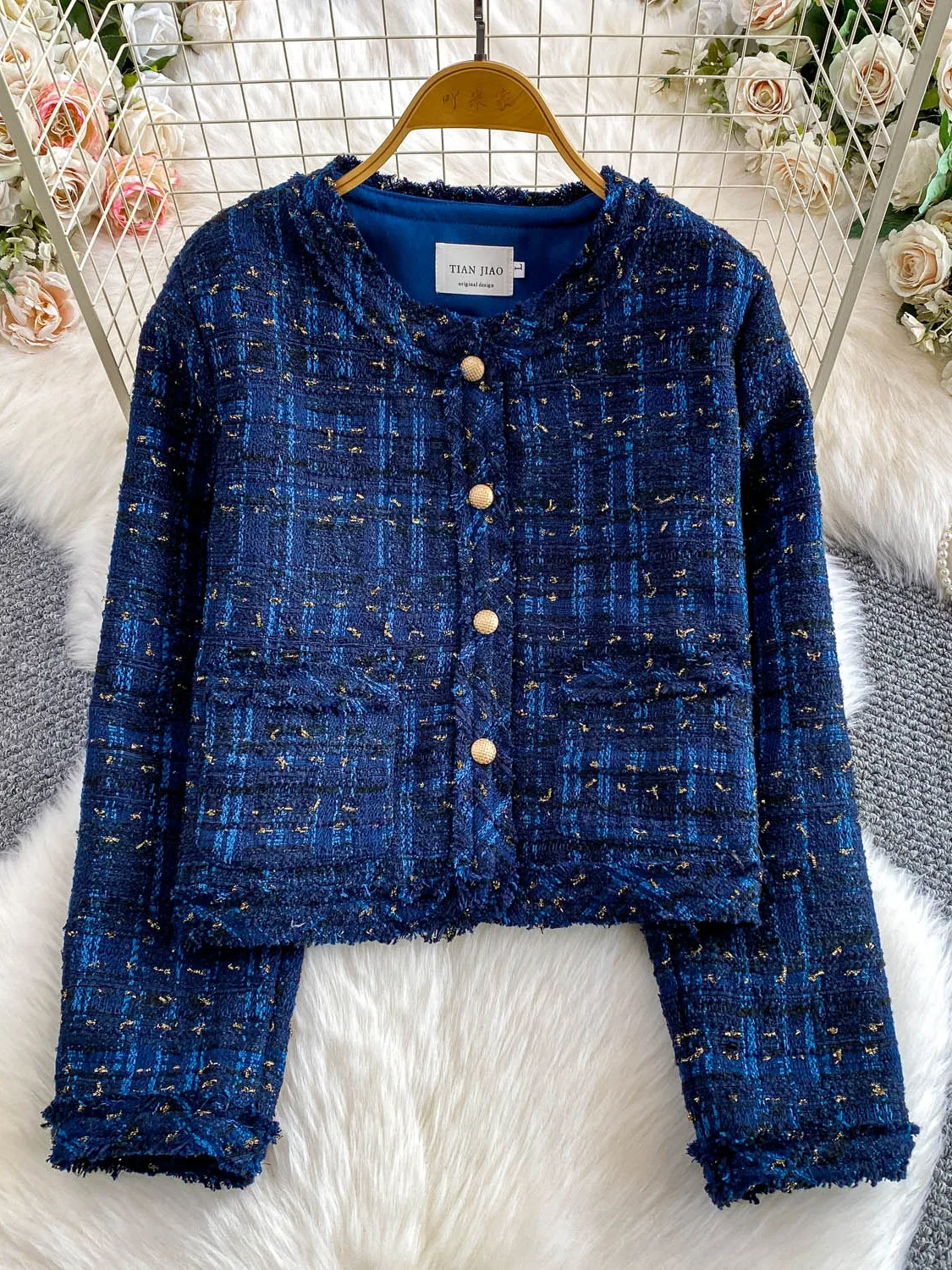   Tweed Jaet voor dames Winter 2025, faionable franjeontwerp, klein formaat Ele metalen knop, warme ort jas