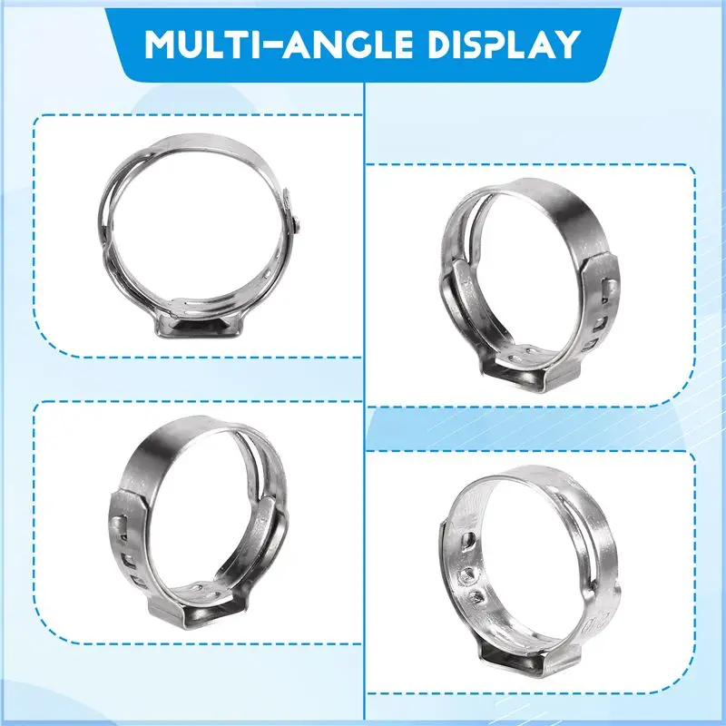 AS94-130PCS Hose Clamps Single Ear Stepless 5.8-21Mm Stainless Steel Hose Clamps Cinch Clamp Rings For Sealing Kinds Of Hose