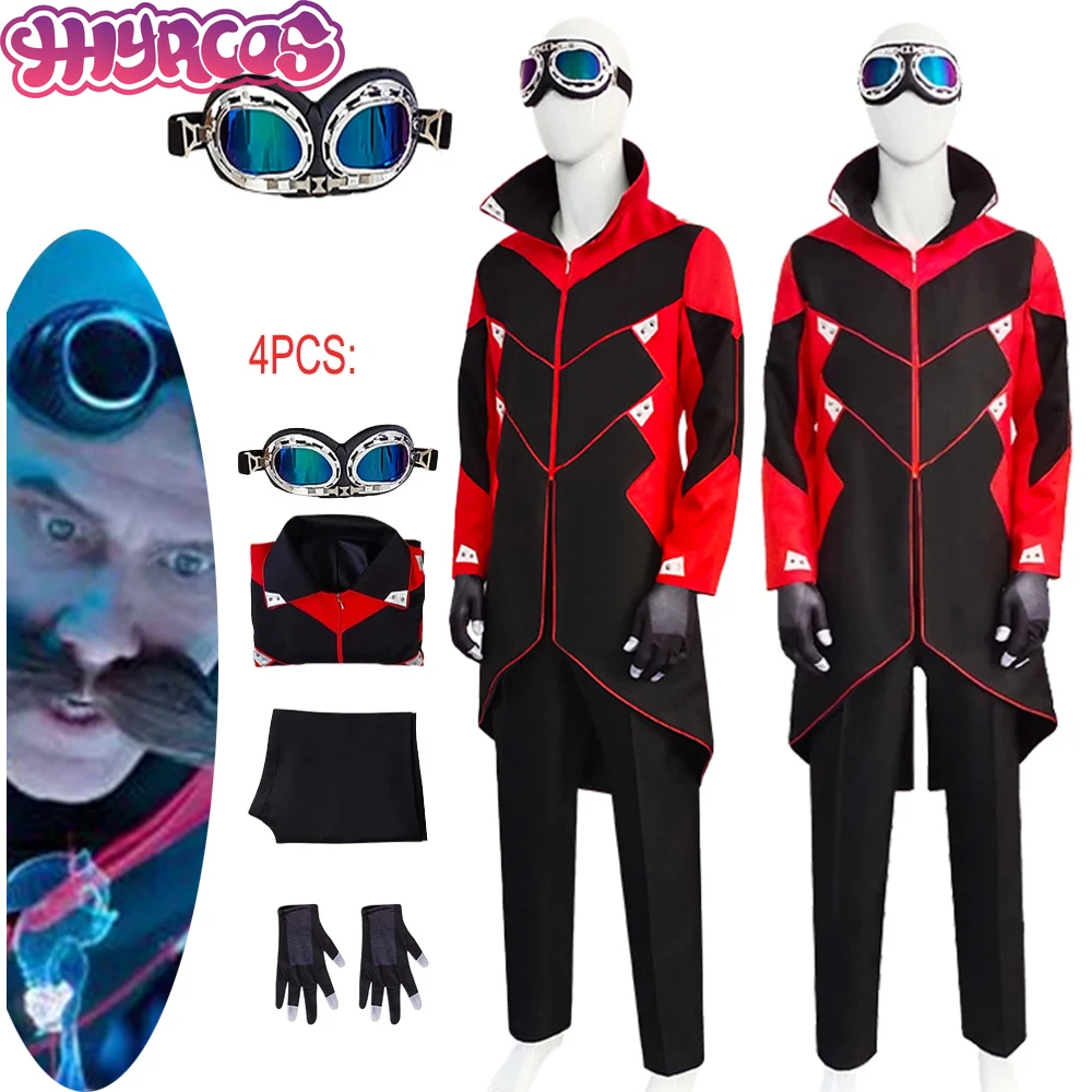 Dr Eggman Movie Cosplay Traje para Homens e Mulheres, Hedgehog 2, Ivo Robotnik, Óculos, Roupas de Festa de Halloween