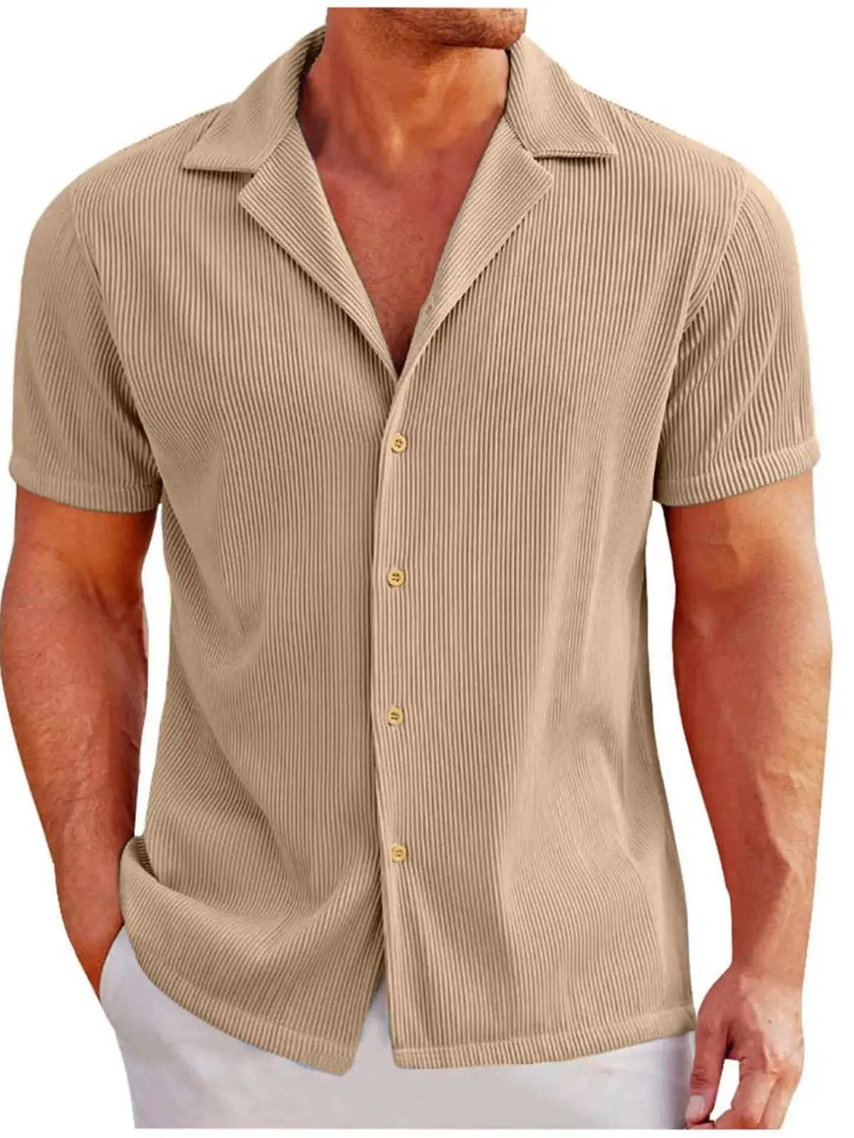 

Men's Striped Loose Short Sleeve Shirt Comfortable Breathable Collar Fleece Lined Thickened Autumn Spring Fashion