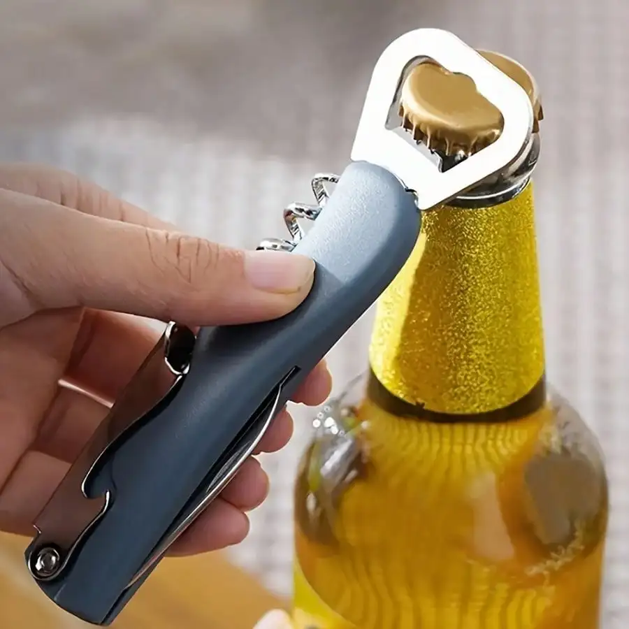 Stainless Steel Portable Multi-Functional Bottle Opener - Beer And Cork Remover With Ergonomic Handle, Durable And Easy-To-Use D - Detail 1