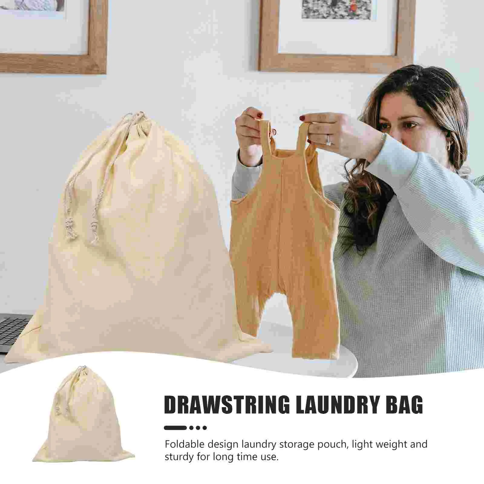 Laundry Bags Canvas Dirty Clothes Pouch Clothing Drawstring Large Hotel Supplies Beige Container Travel