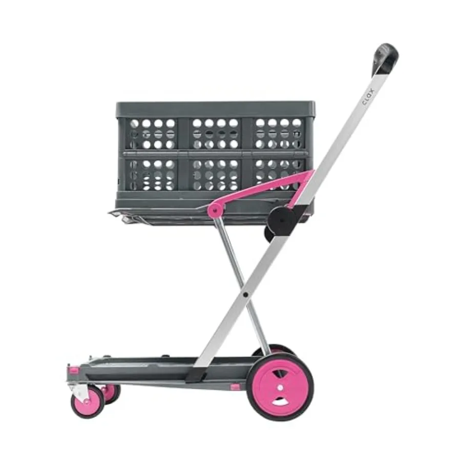 

Multi use Functional Collapsible Carts Mobile Folding Trolley Shopping Cart with Storage Crate in Pink Durable Lightweight Desi