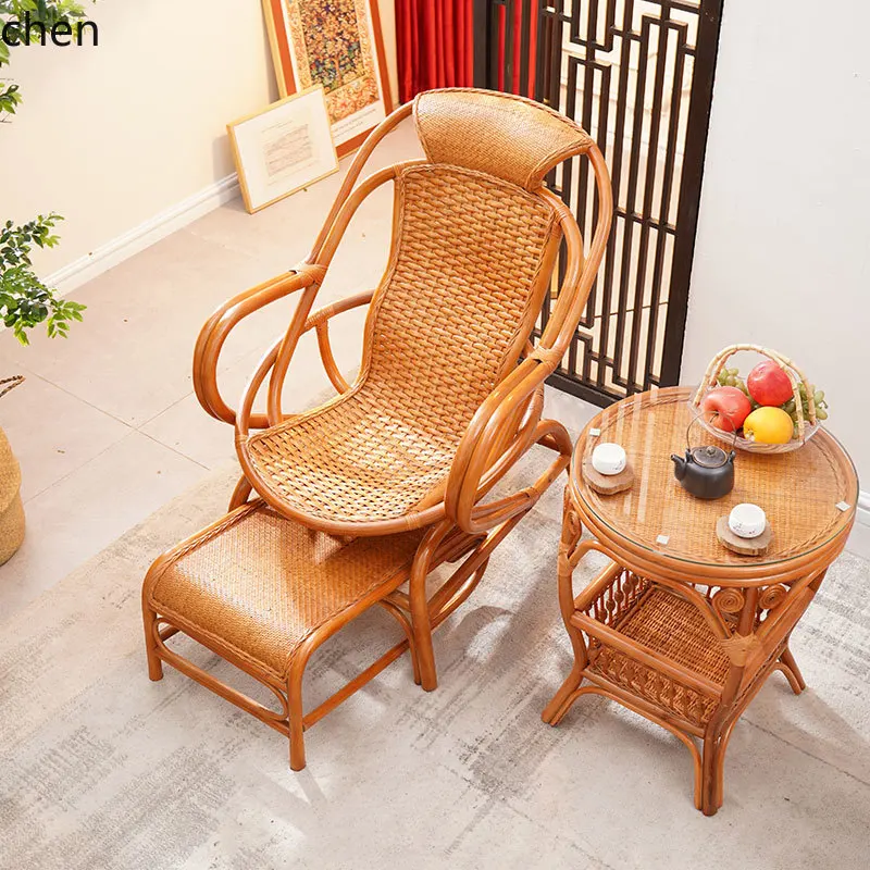 QZT كرسي الروطان كرسي طاولة الشاي كرسي الظهر كرسي أريكة الروطان الطبيعي مع الدواسات #2