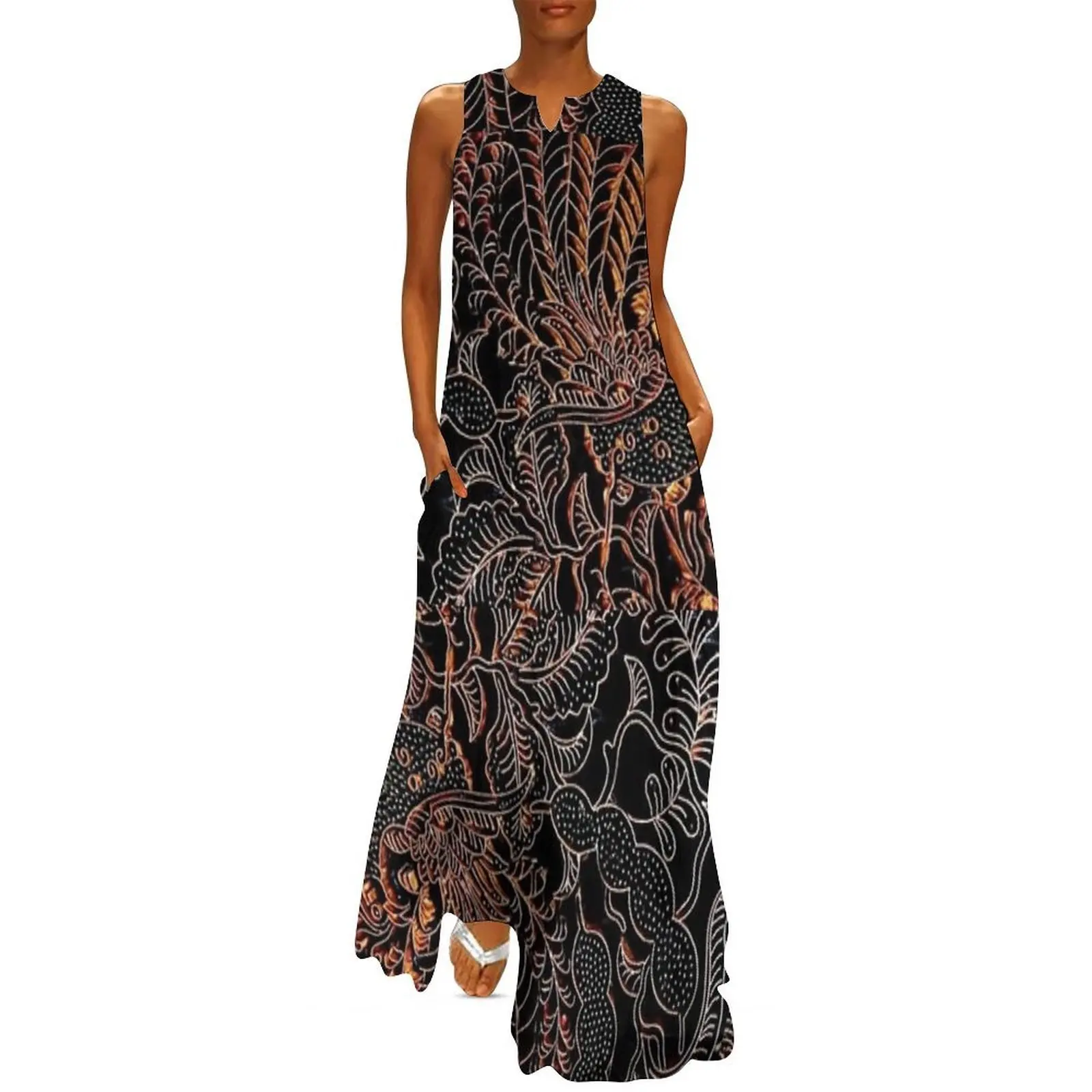 

Classical Fire Bird Batik Pattern Long Dress evening dress ladies Clothing female Dress vintage