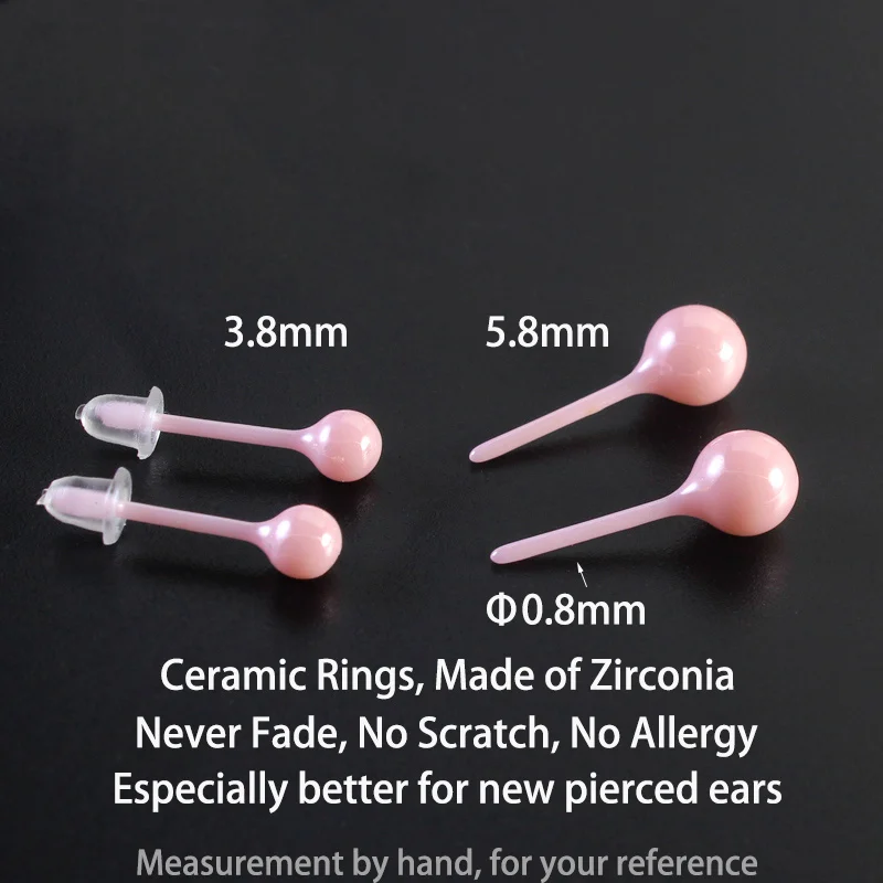 Ceramic Earrings Jewelry 4mm 6mm Pink White Ball Ear Studs Earrings Zirconia For Women Girls Kids Anti-Allergy Shiny Cute Gift