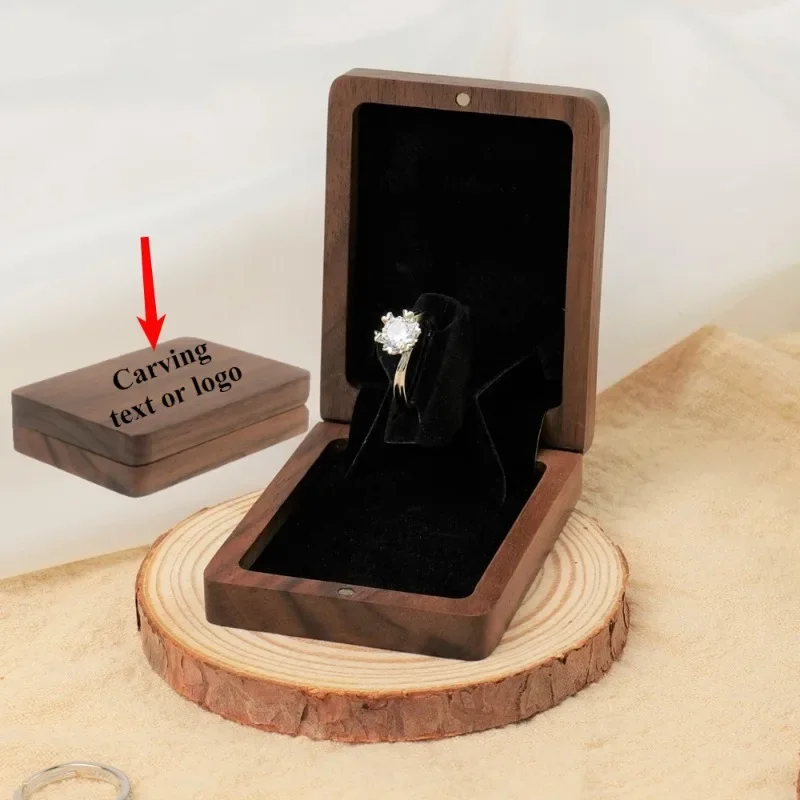 

Elegant Wooden Rotating Ring Box with Customizable Laser Engraved Logo for Jewelry Storage and Display