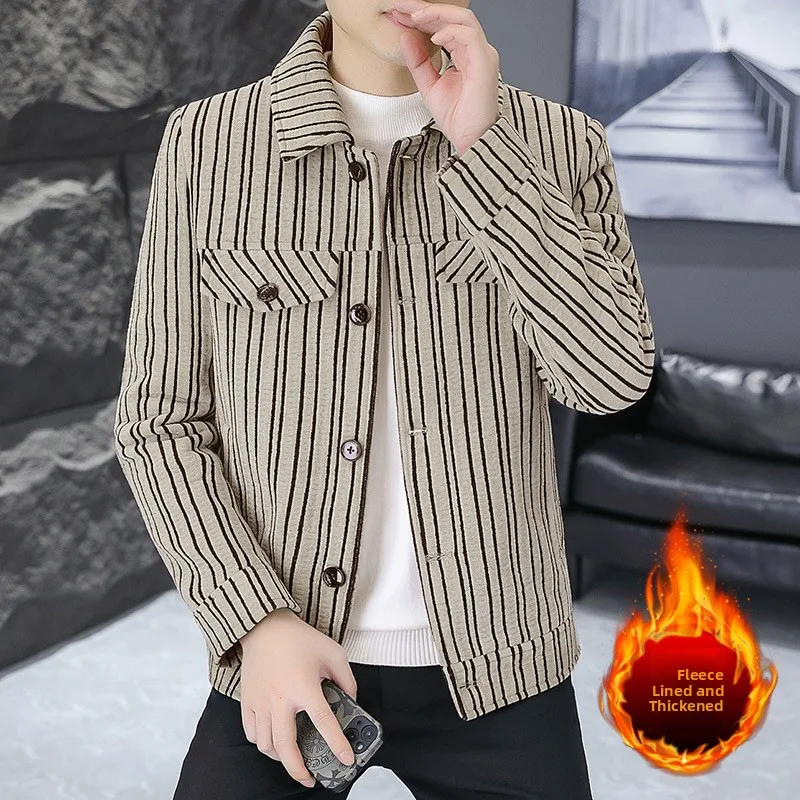 

High-Quali Peak Winter Fce-Lined Thi Men's Trendy Casual ort Sli Versatile Commute Sle Cotton Blend Jaet