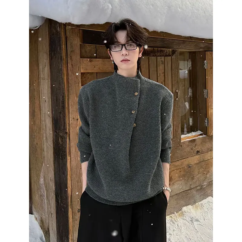 

Casual Men's Knitted Sweater f High Collar Loose Fit Button up Sli Polyester Fiber Warm Soft Comfortable Long Sve