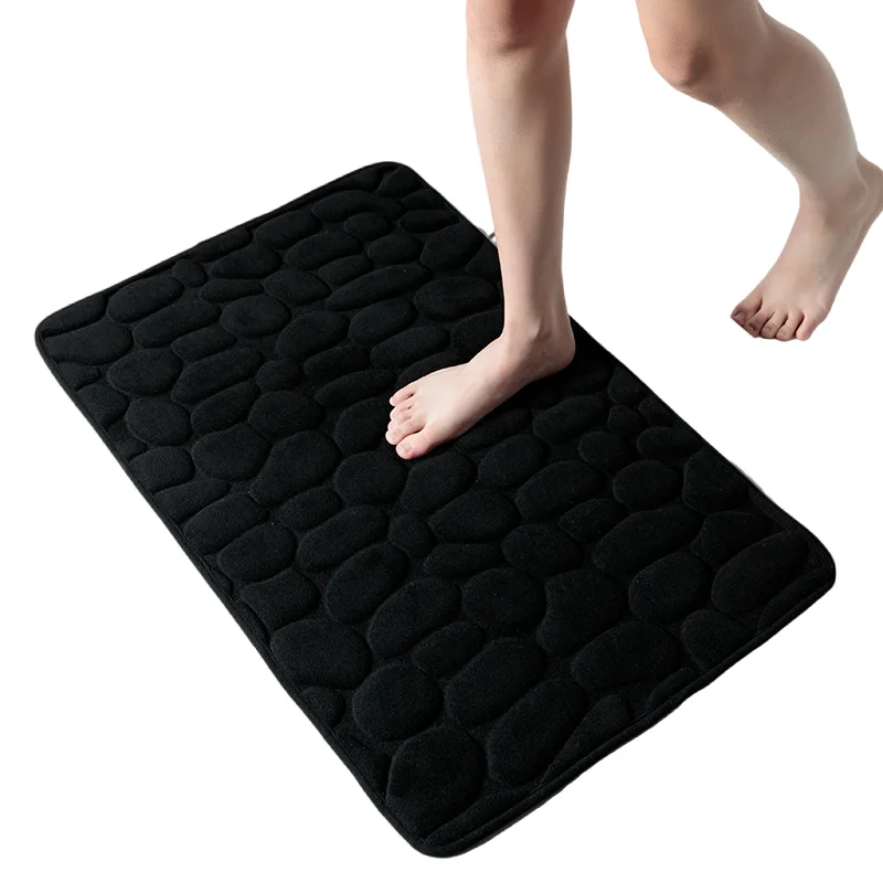 

Inyahome Cobblestone Embossed Black Bathroom Bath Mat Non-slip Carpet Bathtub Side Floor Rug Shower Room Doormat Memory Foam Pad