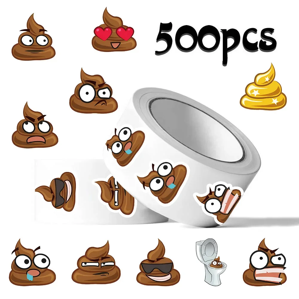 500PCS Funny Poop Emoji Stickers Roll, Waterproof Vinyl Decals for Scrapbook Journal Laptop Bumper Skateboard Water Bottle