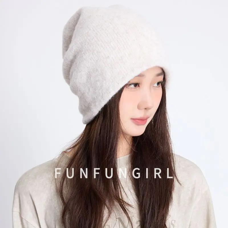 New autumn winter knitted hat for women, oversized, versatile, warm, and thickened, can be worn in two different styles, per