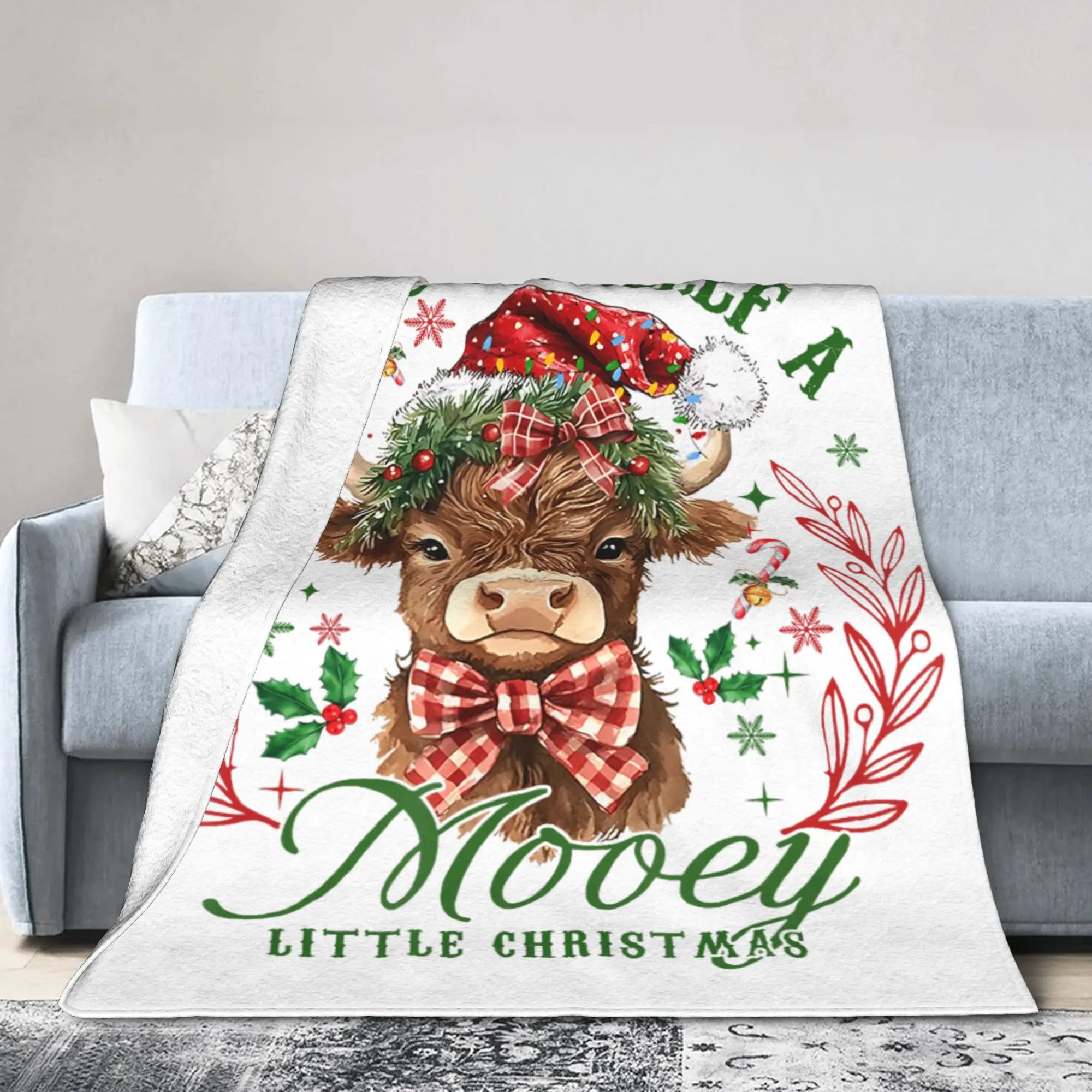 Christmas Highland Cow Santa Flannel Blankets Have Yourself a Mooey Little  Fashion Throw Blankets for Home Plush Thin Quilt
