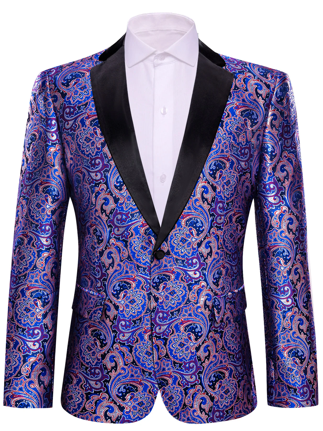 

Мужской сине-красный жаккардовый пиджак с узором пейсли, с шалевым воротником, на одной пуговице, для торжественных мероприятий, вечеринок, свадеб, выпускных вечеров, ночных клубов