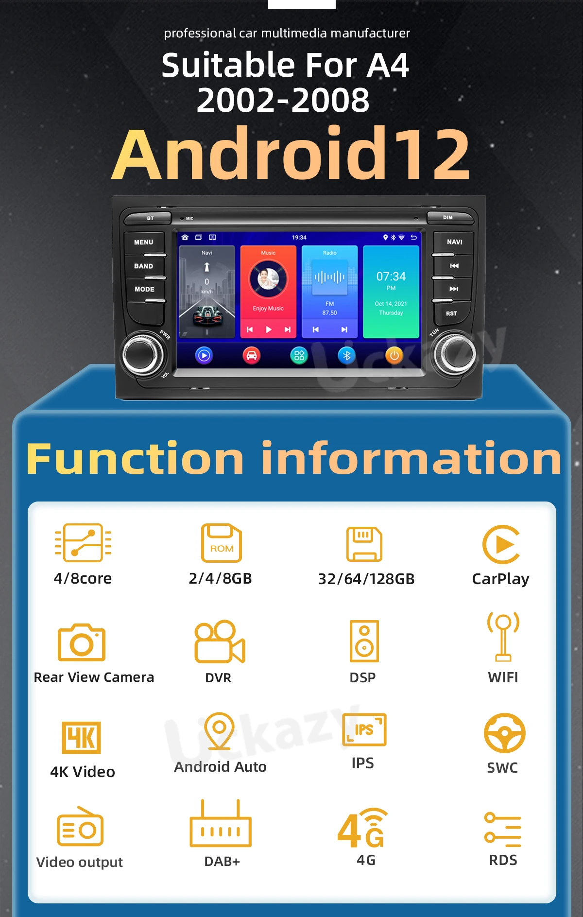 2 Din Android 13 Car Radio For Audi A4 B6 B7 S4 B7 B6 RS4 Seat Exeo 2002-2008 RS4 B7 Radio 2008-2012 Multimedia GPS Audio Stereo