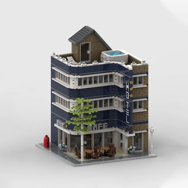 2840pcs MOC 현대 코너 호텔 도시 건축 도시 건물 로비 객실 DIY 모델 빌딩 블록 생일 선물