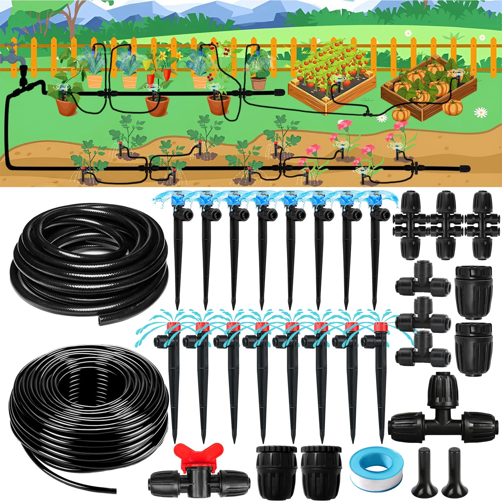 

Drip Irrigation System Kit Automatic Garden Watering Misting System Greenhouse Distribution Tubing Garden Irrigation Accessories