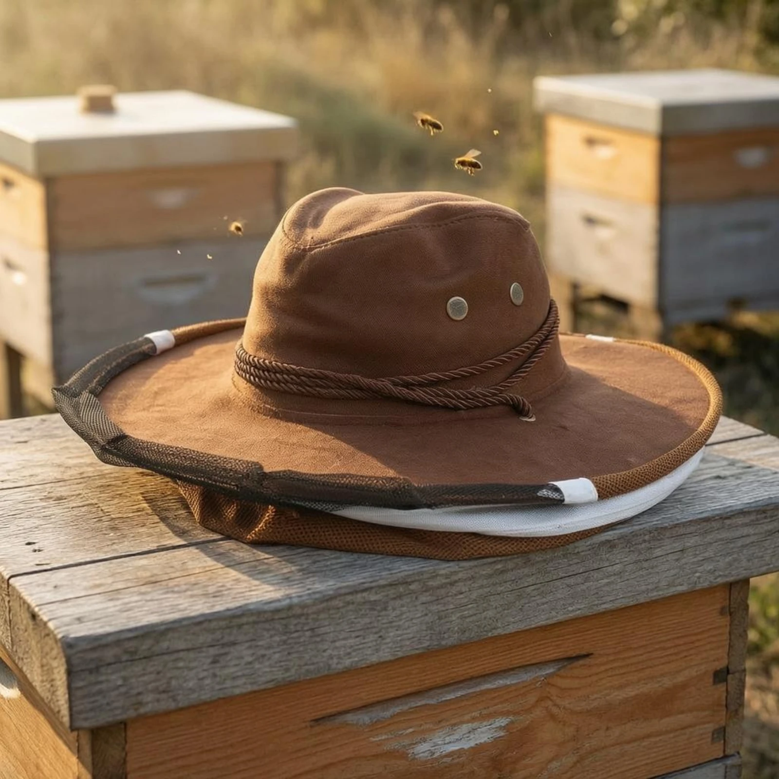 Beekeeping Hat with Veil Domed Crown Beekeeping Cap with Head Net Mesh Beekeeper Hat Chin Strap Safety Gear