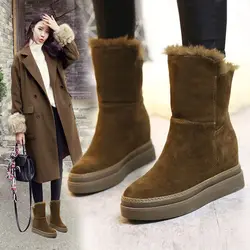 Suola spessa in peluche smerigliato con stivali da neve corti rialzati, stivaletti in peluche, inverno donna 2023 nuove scarpe in cotone caldo per le donne