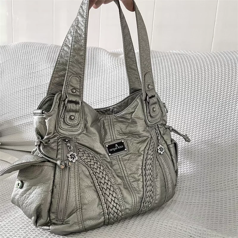 Vintage Grunge Silver Handbag For Women Fashion Luxury Y2k Big Underarm Bag Streetwear Rock Shoulder Bags Large Capacity 2024