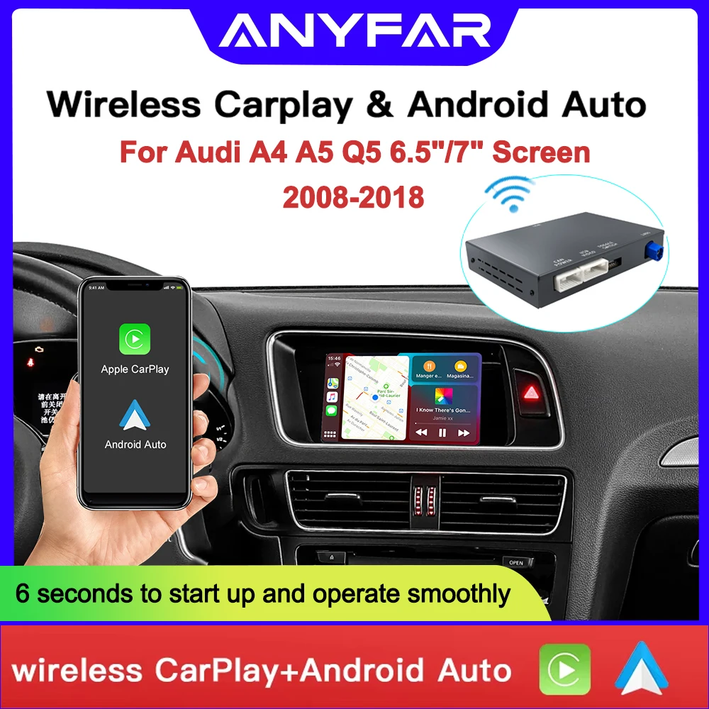 OEM-Bildschirm-Upgrade-Decoderbox für Audi A4, A5, Q5 2008–2018, 6,5 Zoll/7 Zoll Bildschirm, MMI 3G mit CarPlay und Android Auto Retrofit Kit