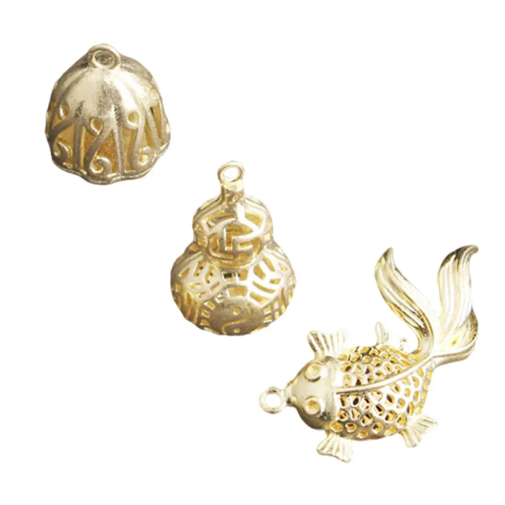 

3 Pcs Lotus Bagua Gourd Little Goldfish Keychain Charms for Crafting Brass Retro Pendants Vintage Miniature Ornaments