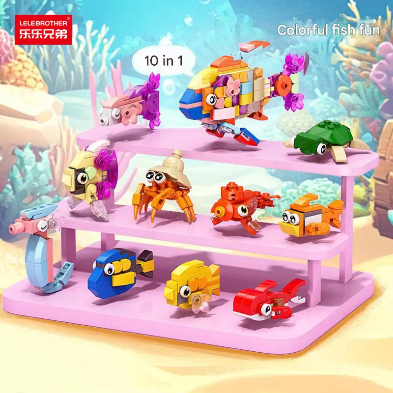 Décennie s de Construction à Petites Particules pour Enfant, Créatures Marines, Poisson, Crabes, Tortues, Jouets de Puzzle, Activités d'Assemblage, Cadeaux