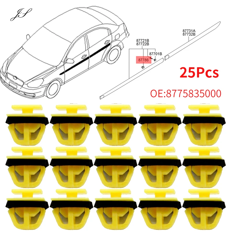 25pcs Exterior Sill & Body Side Moulding Retainer Clips For Hyundai 87758-35000 For Auveco #21064 Auto Clip Rivet Retainer Faste