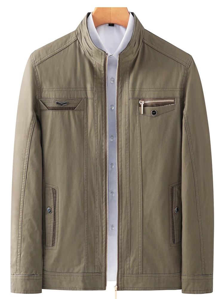 

Fall Faion Pure Cotton Jaet Men's Stand Collar Long Sve Casual Sle Anti-Wind Loose Fit Multket Design ly Wear