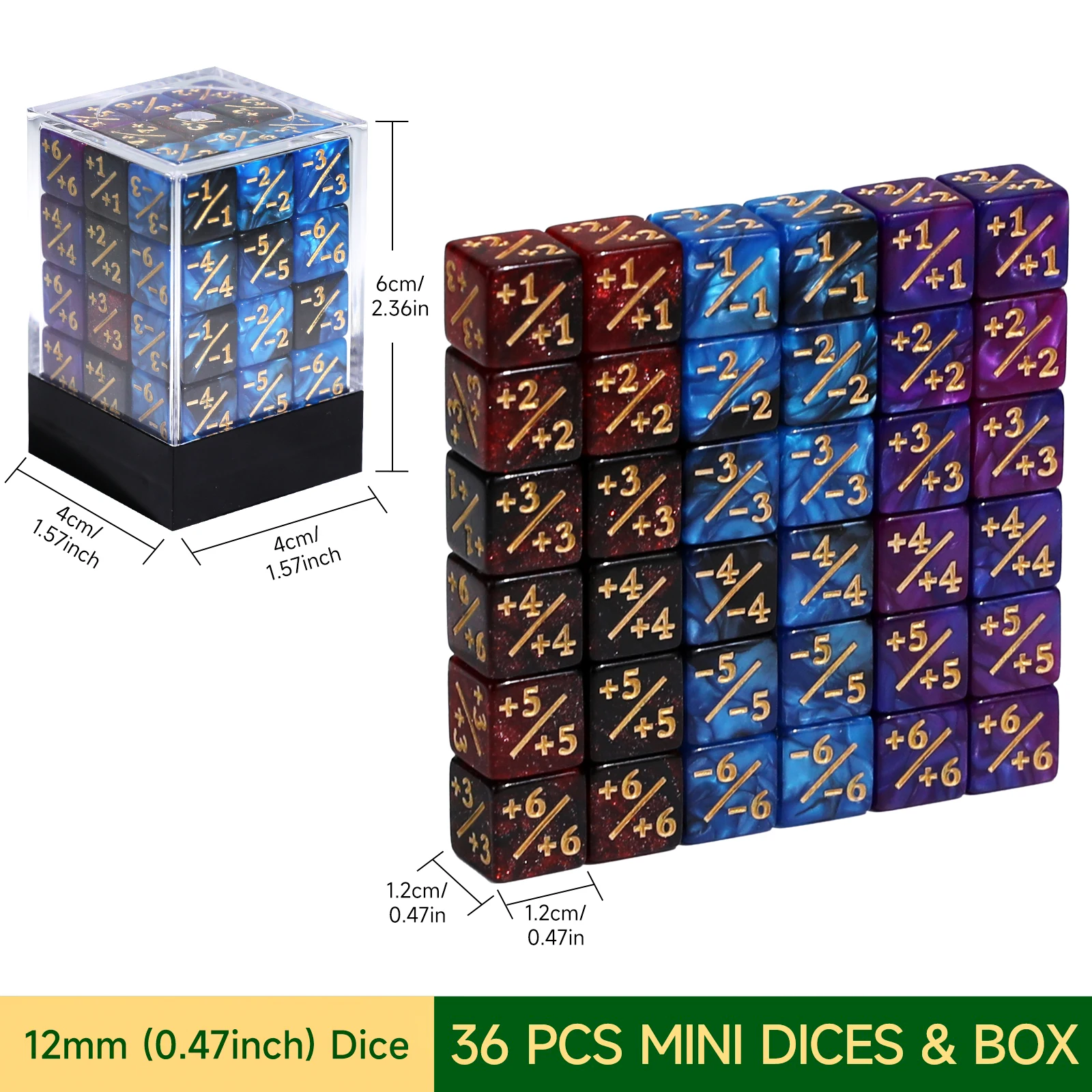 36PCS MTG Dice Set +1/+1 & -1/-1 Counters 12mm with Storage Box Compatible with MTG/Pokémon TCG Multifunctional Wargaming Dice