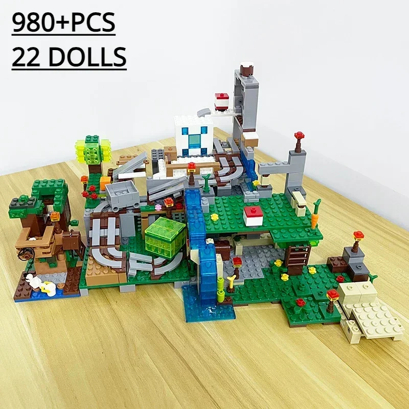 980 + PCS Mountain Cave Village Árvore Casa Blocos de Construção Tijolos Brinquedos Infantis