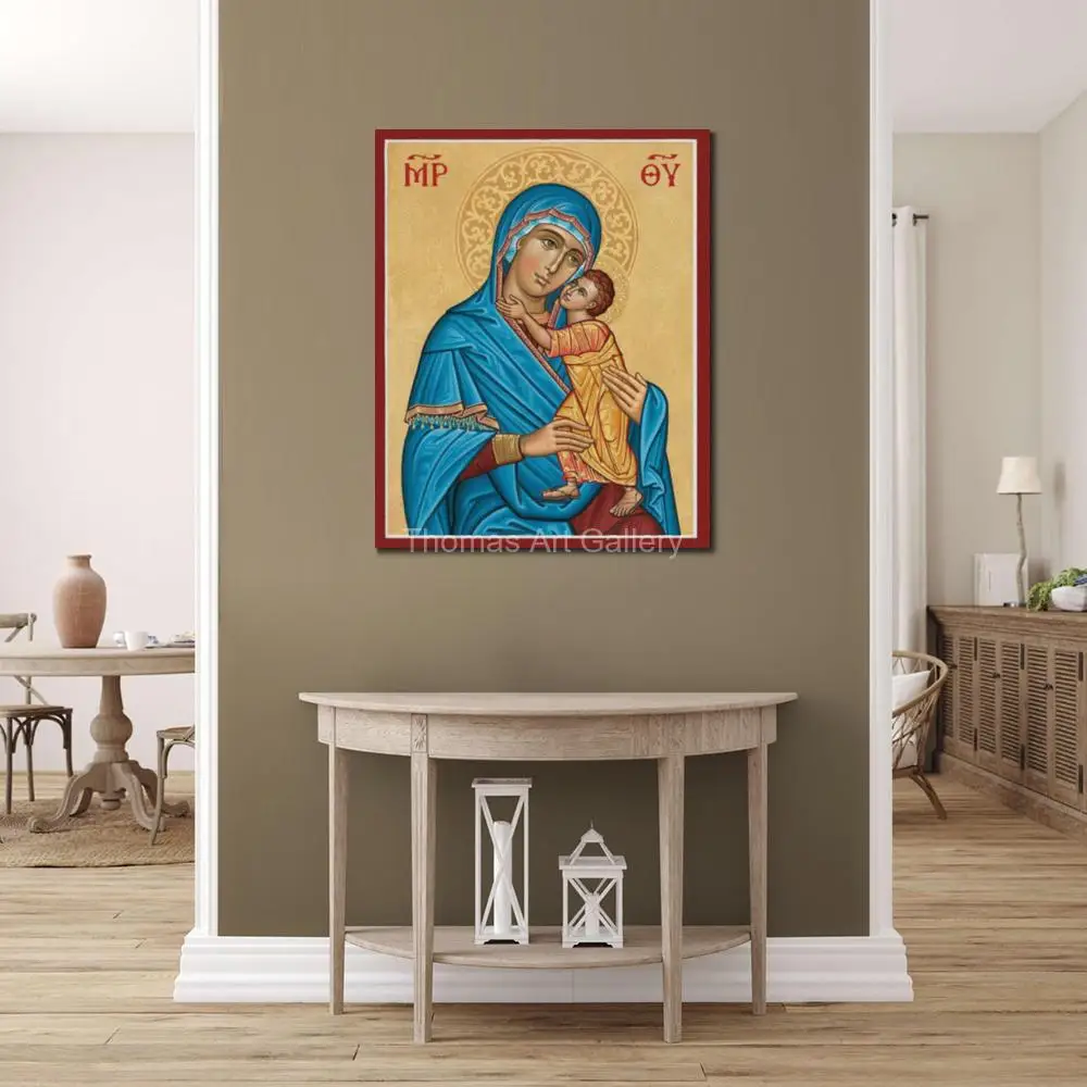 Byzantine Mother of God Icon Theotokos Virgin Mary Tenderness Wall Art Greek Orthodox HD Canvas Print for Altar Religious Gift