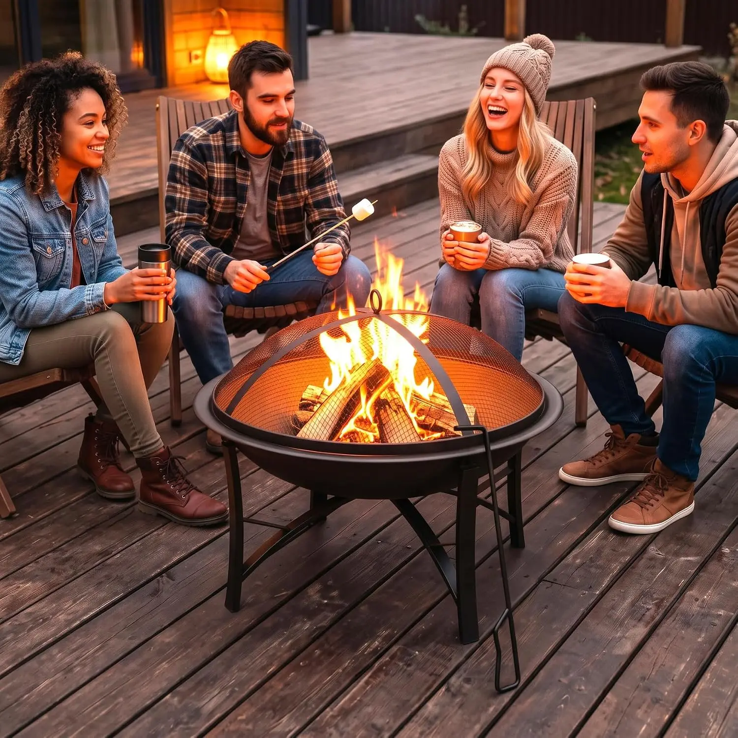Black 22-Inch Outdoor Wood-Burning Fire Pit with Included Spark Screen