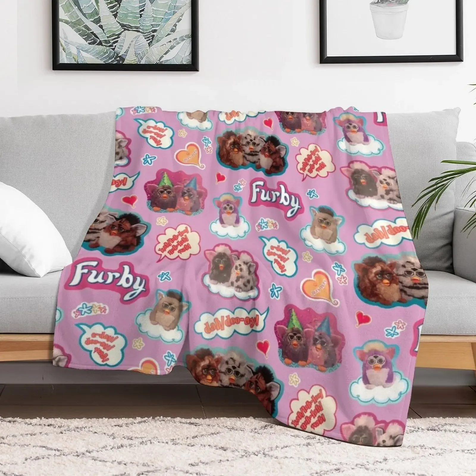 Authentic Vintage Y2K Furby Pack / Pattern Throw Blanket Thermal Luxury Blankets