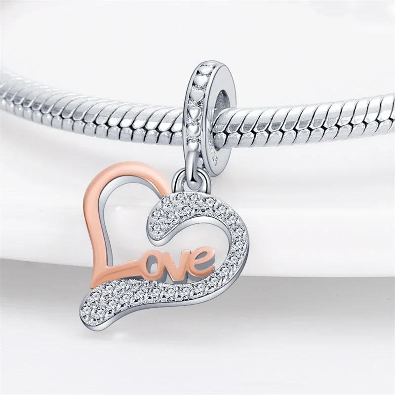 Charms Original 925er Silber vergoldet Reisen Liebe Herz Anhänger Perlen passen Armband DIY feines Geschenk Frauen zarter Schmuck