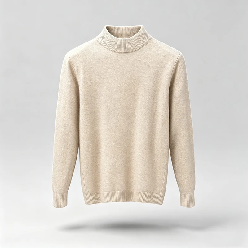 Herren Klassischer Halbrollkragen-Strickpullover Langarm Gerippter Saum Glatter Bequemer Stoff Vielseitig Herbst Winter Büro Einfache Bluse – Detail 7
