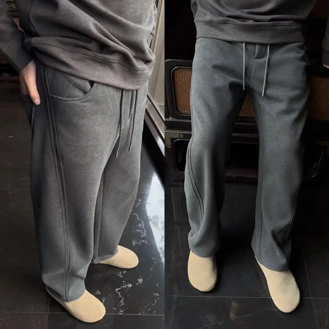 

Men's Winter Thiened Fce Lined Straight Leg Pants Casual Loose Fit Trousers 3D Tailoring Cotton Long Pants